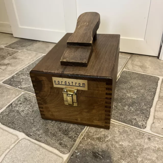 Vintage Nordstrom Rectangular Shaped Wooden Shoe Shine Box Brown