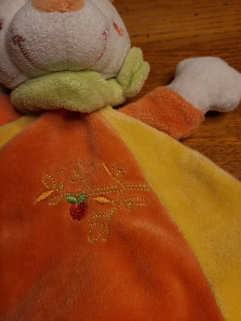 Doudou peluche MOTS D 'ENFANTS LAPIN ORANGE  JAUNE oiseau ÉTAT NEUF JAMAIS SERVI 4