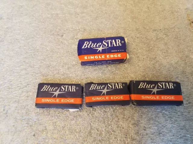 Vintage Lot (7) Blue Star Single Edge Safety Razor Blades w/1 Original Box NOS