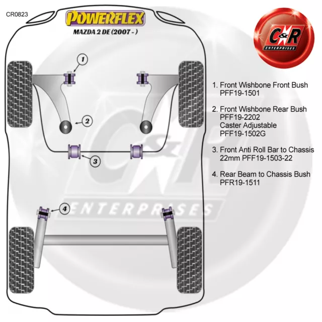 Powerflex Frwishbone Moyeu Roulette pour Mazda 2 Dé (07 PFF19-1501/PFF19-1502G 2