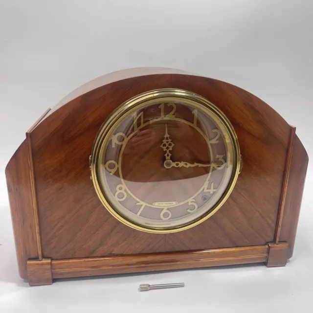 antique wood veneer mantle clock by Seth Thomas 1940's art deco MCM _ FOR PARTS 3