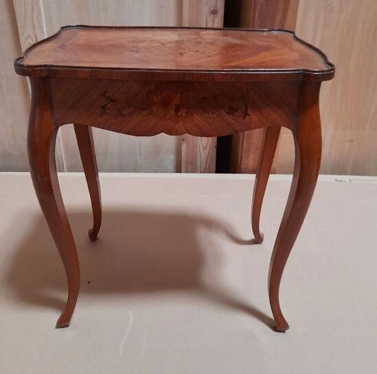 French Nightstand console table wood drawer Louis XV style marquetry