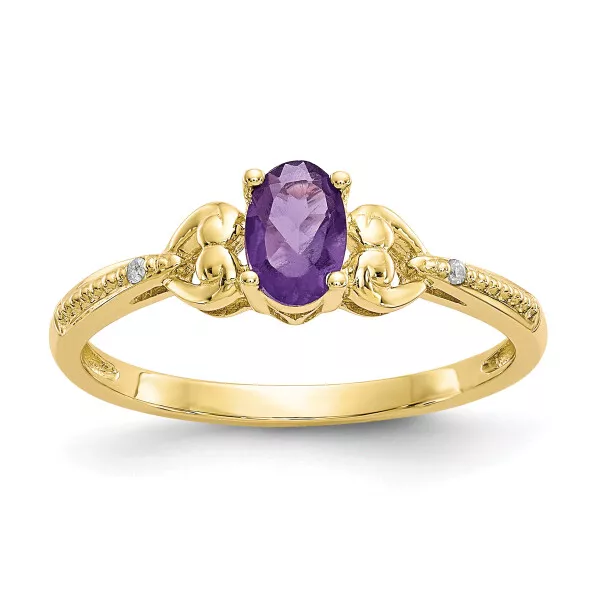 10K Yellow Gold Amethyst Diamond Ring