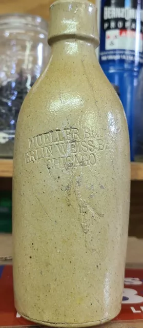 CHICAGO ILLINOIS, Stoneware Beer, MUELLER BROS. ERLIN WEISS BEER