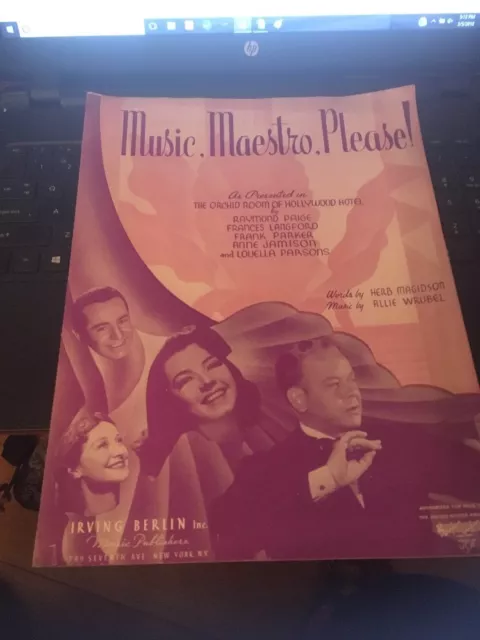 Vtg Sheet Music; Music, Maestro Please ( Orchid Room, Hollywood hotel) 1938