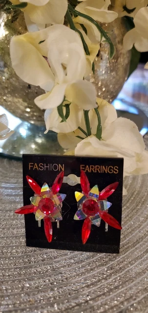 Ballroom Dance Jewelry Earrings Siam Red and Crystal AB