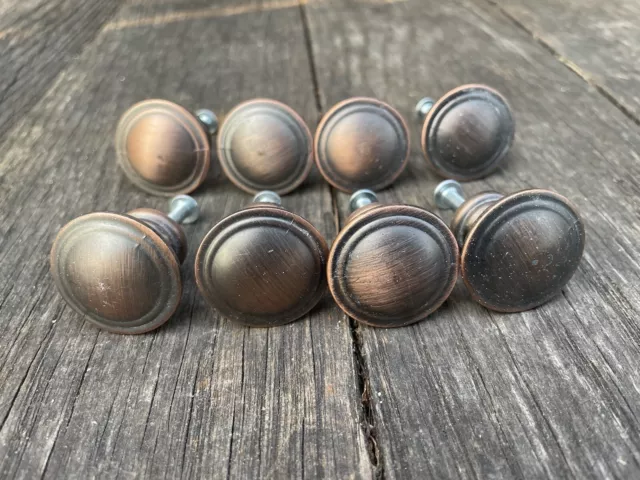 Set (8) Vintage Copper Dresser Pulls Knobs Handles Antique Drawer Cabinet