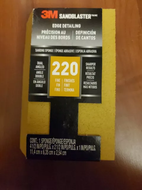 3M Sandblaster Edge Detailing Sanding Sponge 220 Grit 4-1/2" x 2-1/2" x 1" 9565