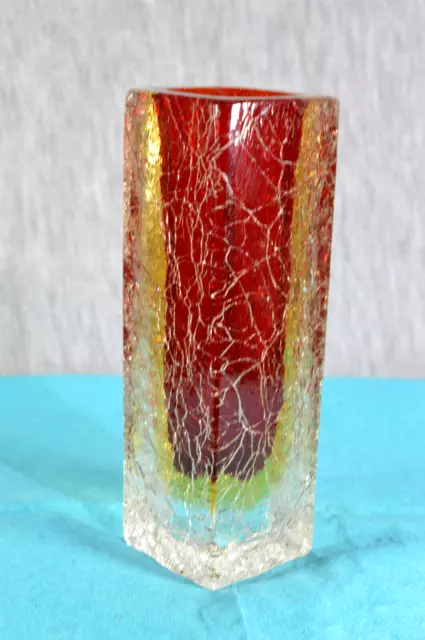 SELTENE MURANO GLAS BLOCKVASE / VASE - AUS DEN 50er JAHREN - KRAKELEE DEKOR 2