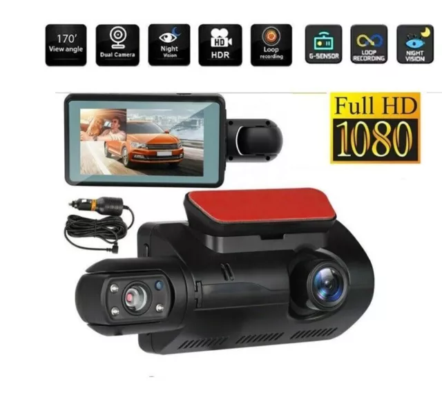 1080P Dual Lens Car Dash Cam Recorder G Sensor DVR Front and Rear Camera Video A