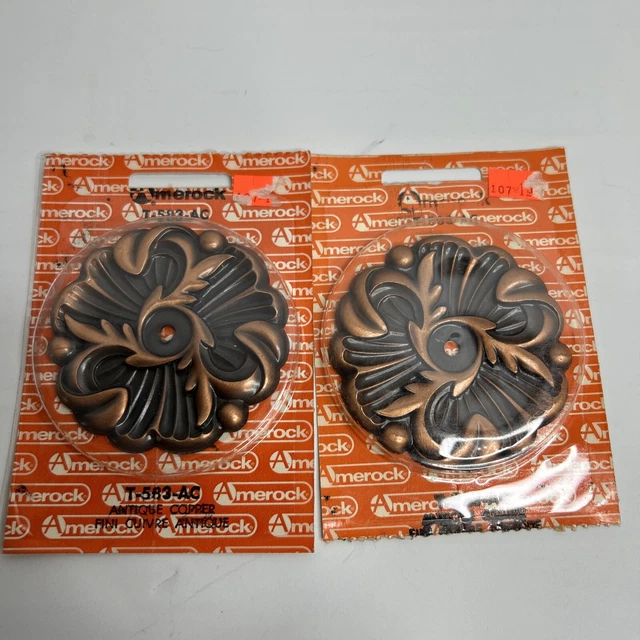 Lot 2 Vintage Copper BackPlates; Scroll Leaf Design; Use with Pulls,  Door Knobs