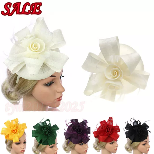 Women Feather Hair Fascinator Clip Wedding Headband Royal Tea Cocktail Party Hat