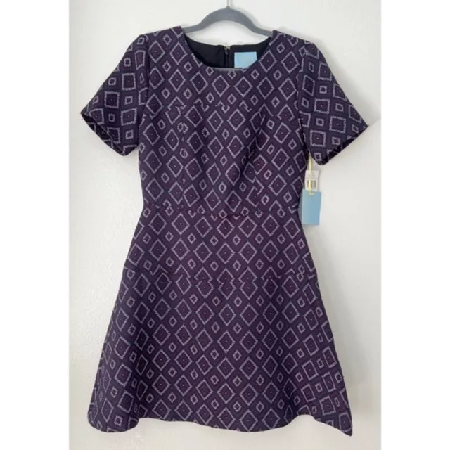 NWT CeCe by Cynthia Steffe Esta Fit & Flare Purple Geometric Dress Size 6