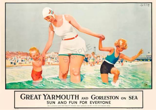 VINTAGE Railway Poster Great Yarmouth Gorleston Travel Ad ART Deco PRINT A3 A4