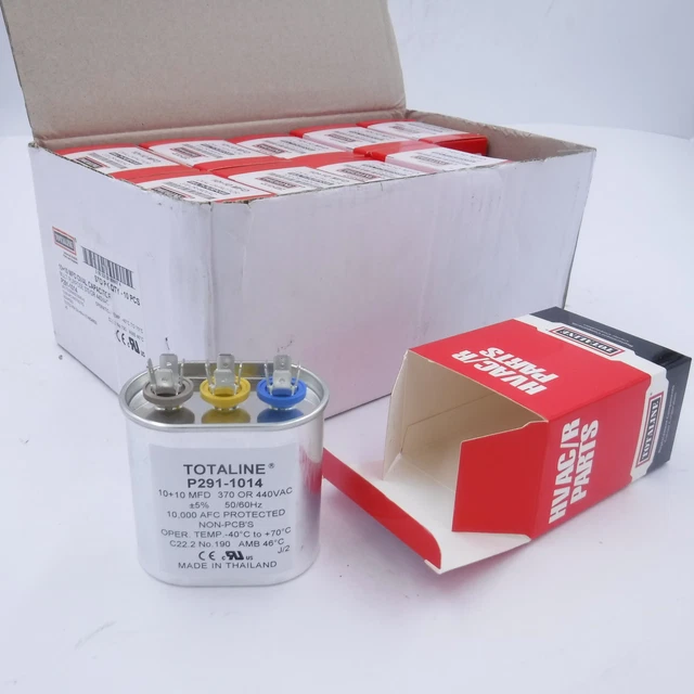 10 Pack Totaline P291-1014 Oval Run Capacitors 10+10 MFD 370 or 440 VAC
