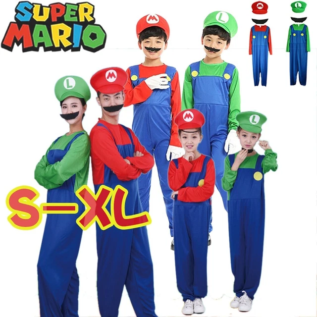 Super Brothers Costume Idraulico Per Bambini (Taglia L, Rosso) - Cosplay Con Body, Cappello, Guanti, Barba E Portachiavi Per Carnevale E Feste