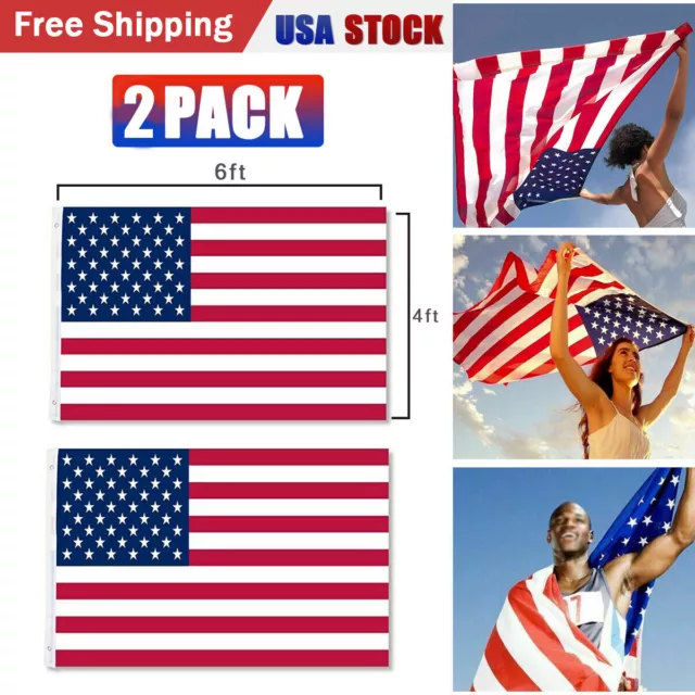 2PCS BIG US Flag 4x6 ft Polyester with Metal Grommets USA American America Stars