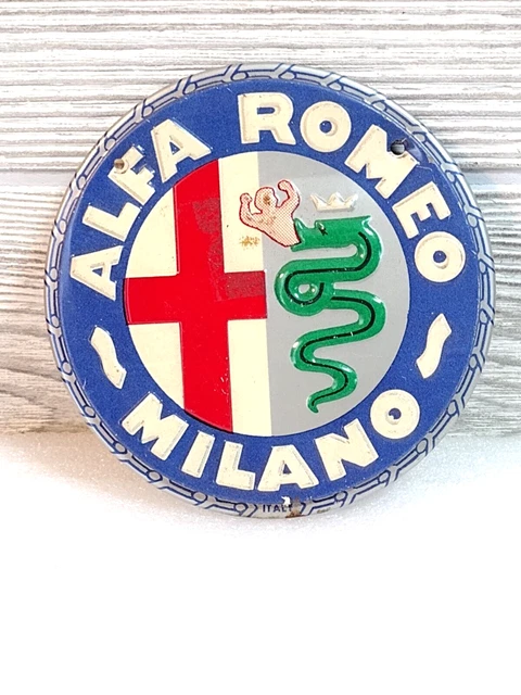 Wheaties Cereal 1950's ALFA ROMEO MILANO Metal Car Emblem Plaque.