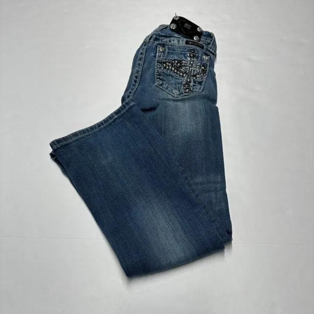Miss Me girls Embellished Embroidered Denim Jeans Size 7 Bootcut Leg Pants