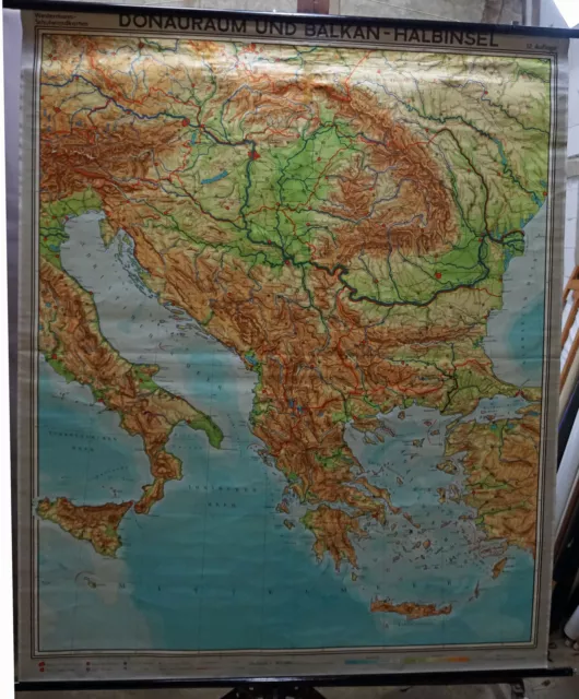 ROLLABLE VINTAGE MAP Danube Region Balkan Peninsula Wall Chart Greece 