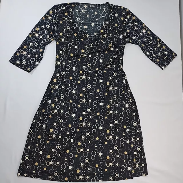 JTB Womens Dress XL Gold Little Black Party Wrap A Line V Neck Stretch Polka Dot