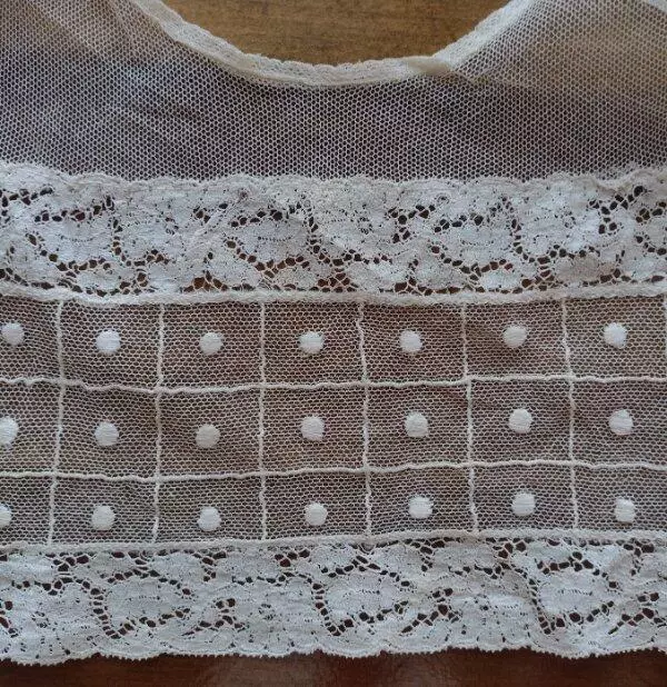 Early Vintage Net Lace Bodice Collar Embroidered Ecru Cotton Dress Trim