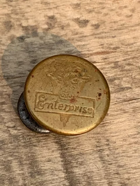 Rare Enterprise Brass Button Cufflink Engraved Buffalo Early Americana