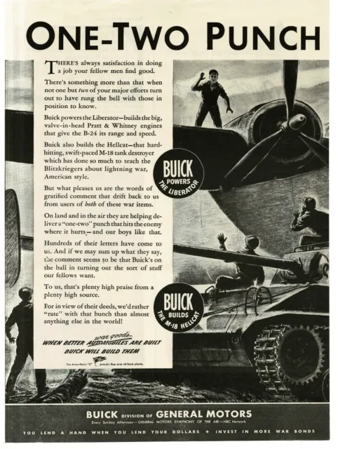 1945 Buick Engines power B-24 Liberator M-18 Hellcat WWII Vintage Print Ad