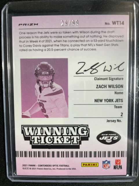 2021 Panini Contenders Optic Winning Tickets Blue SP /99 #WT14 Zach Wilson JETS 2