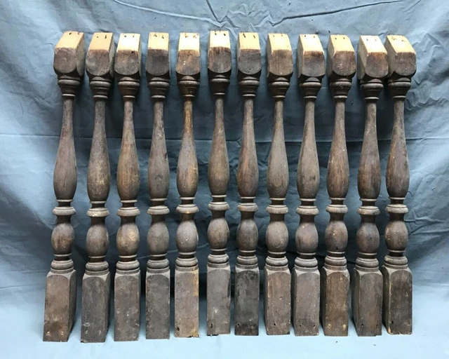 Antique Lot 12 Turned Chestnut Hardwood 2x21 Spindles Staircase Old VTG 57-23B