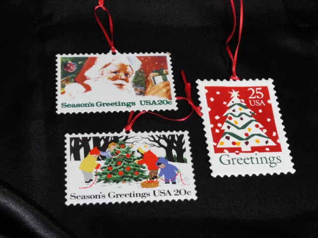 Lot of 3 USA CHRISTMAS STAMPS Hallmark Ornaments 1993 1994 1995 ENAMEL ON COPPER