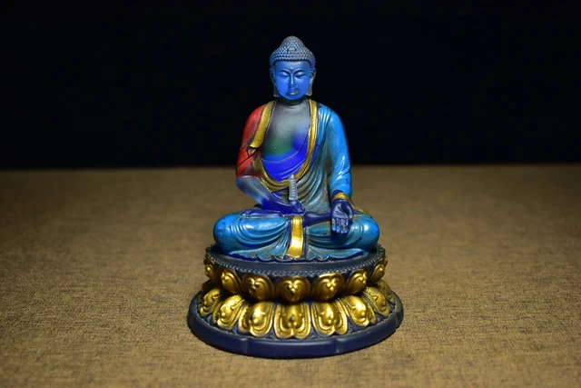 Chinese Old Beijing Glaze Carved Painted Sakyamuni Buddha Statue Home Decor Art