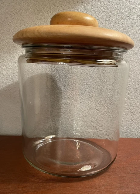 Vintage Glass Canister Jar Gallon Storage Jar Wooden Lid