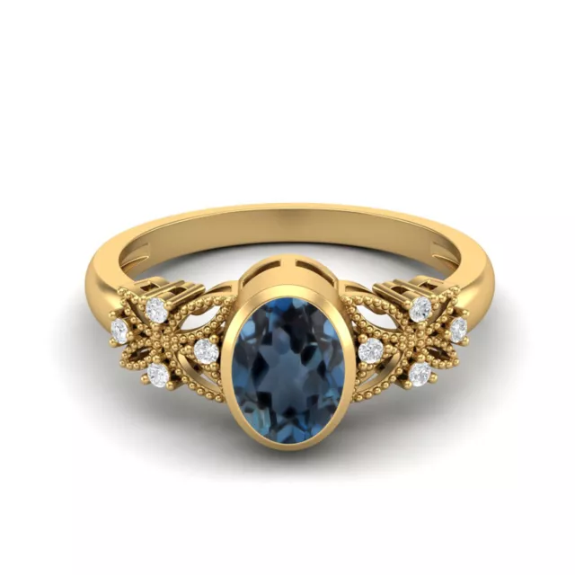 Forme Ovale Naturel Topaze Bleu Londres 10k or Jaune Solitaire Celtic Femme Ring