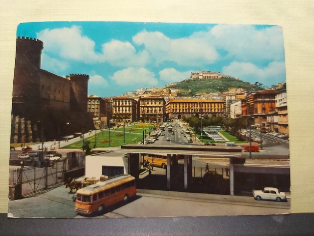 Napoli Piazza Municipio Castel S. Elmo Viaggiata 1967 Bus Auto Fg Colori