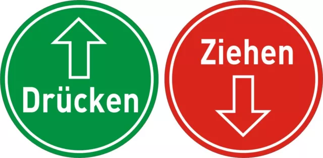 DRÜCKEN / ZIEHEN Aufkleber, 80 mm, Hinweis, Türaufkleber, rot und