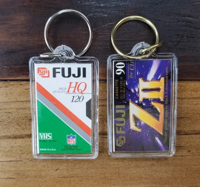 Vintage FUJI Brand VHS HQ 120 Cassette ZII Shape Keychain Ring Advertising 90s