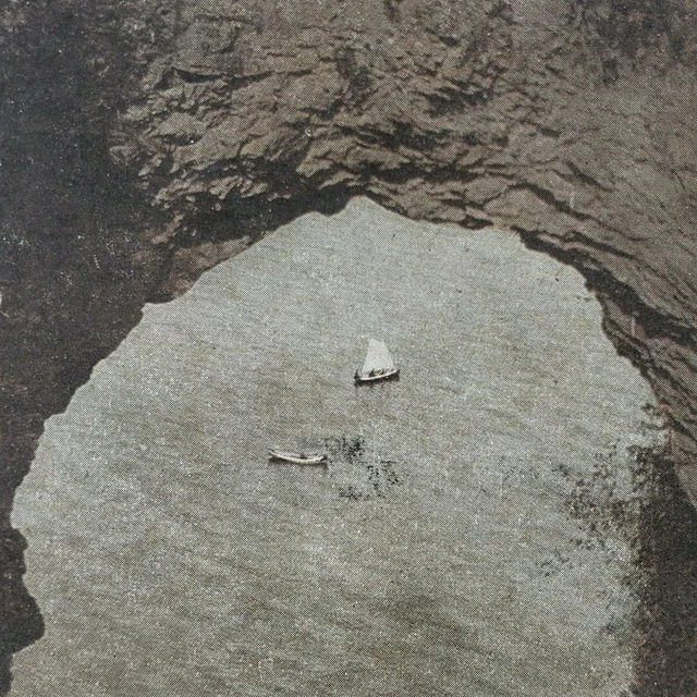 Arch Rock Mackinac Island Michigan Boats Sailboat Lake Photo Stereoview S309