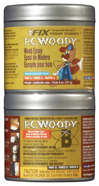 PC Products PC-Woody Wood Repair Epoxy Paste Two-Part 6oz in Two Cans Tan