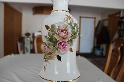 Porcelain Rose Enamel& Brass Ornate Octagon Fish Base Vintage Table Lamp 3