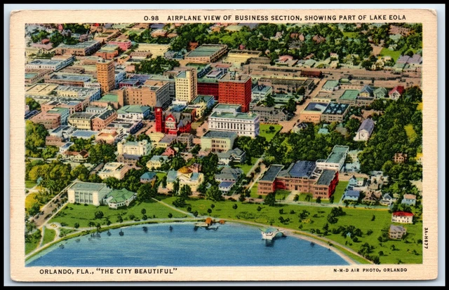 Postcard Airplane View Business Section Lake Eola Orlando FL Y33