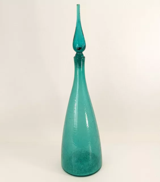 (as is) Blenko Vintage Art Glass Sea Green Crackle Decanter Winslow Anderson