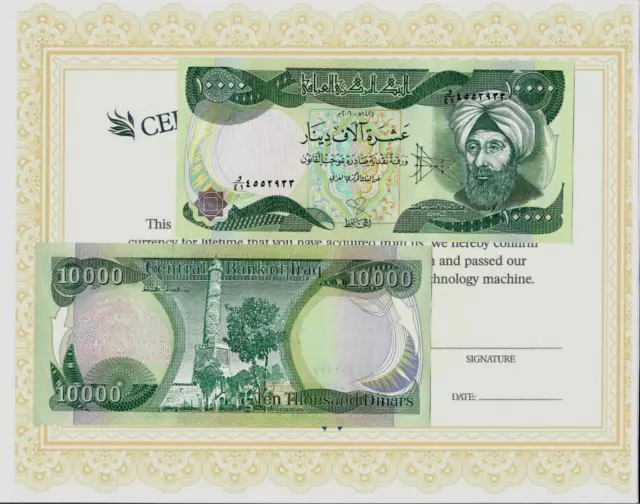 10,000 x 10 Central Bank Iraq ( 100,000 ) Iraqi Dinars Currency UNC Dinar UV COA