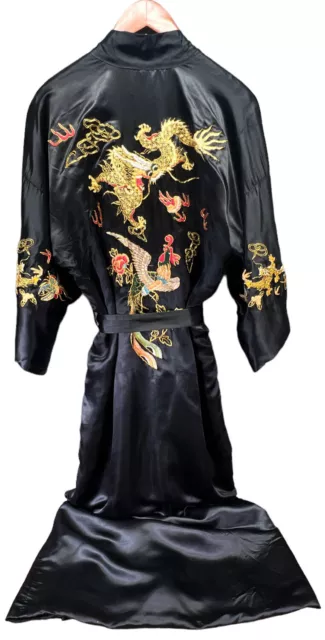 Lingzun Vintage Chinese Silk Beaded Embroidered Rooster Lined Kimono L