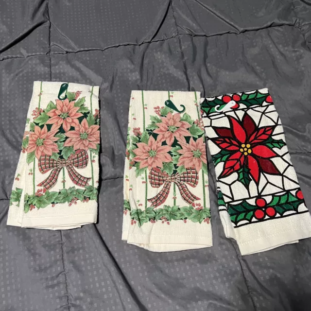 stains Christmas B&D Royal Terry Kitchen Towel lot Flowers Floral ￼ poinsettia