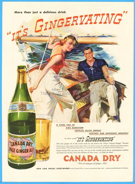 1937 Canada Dry Ginger Ale Pretty Woman Sailing Walter Seaton Kitchen Décor Ad