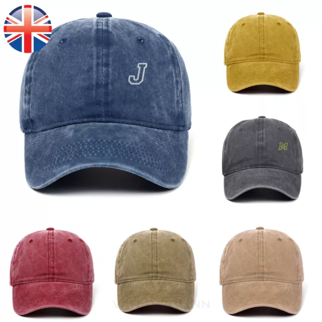 Personalised Embroidered Initials Denim Baseball Cap Custom Hat Unisex Cotton