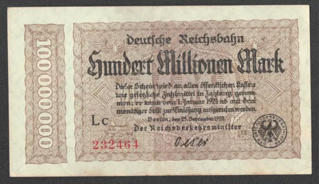 RVM- 7d), Reichsbahn - Berlin; 100 Mio. Mark vom 25. September 1923; Serie „Lc"