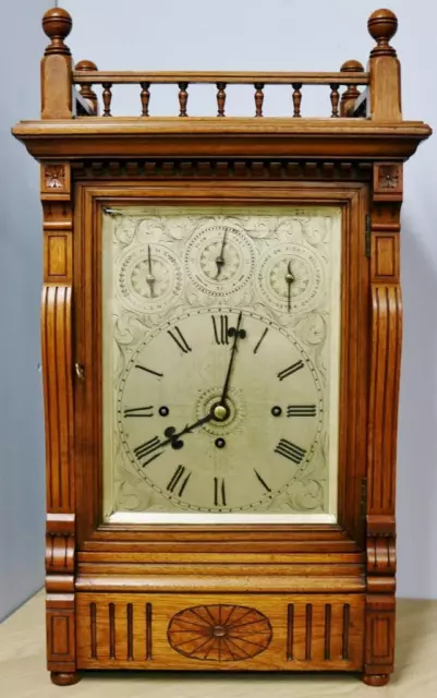Large Antique English Carved Oak Triple Fusee 8 / 4 Bell Musical Bracket Clock