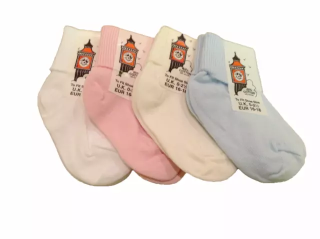 6 Pairs of BABY SOCKS Soft Cotton TURN OVER TOP DESIGN BOYS & GIRLS COLOURS